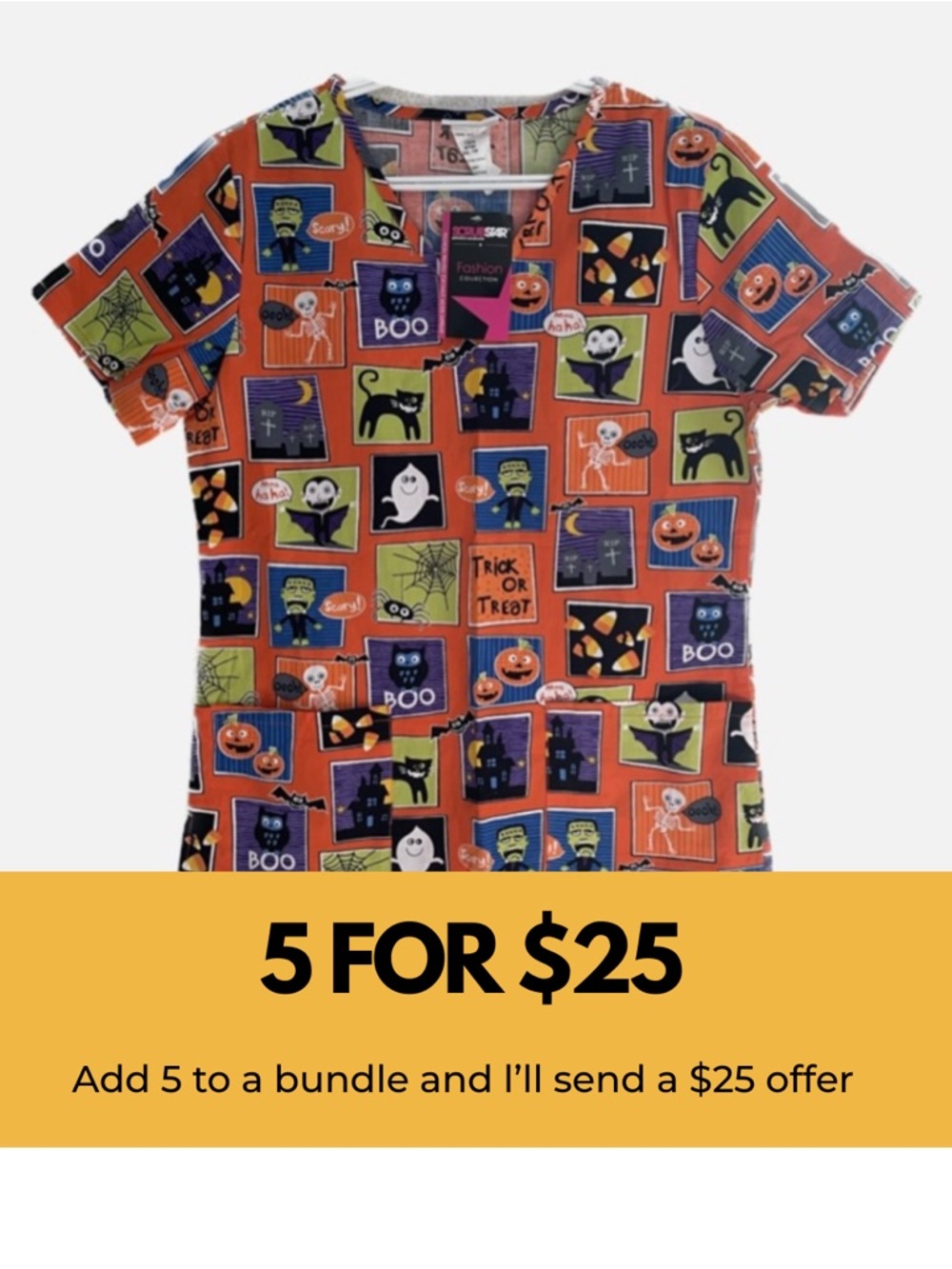 Scrubstar Halloween scrub top.